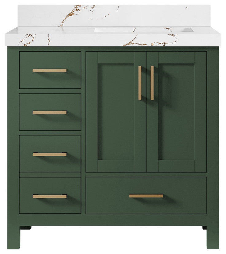 Malibu 36 Right Offset Bath Vanity in Lafayette Green 2" Viola Brown