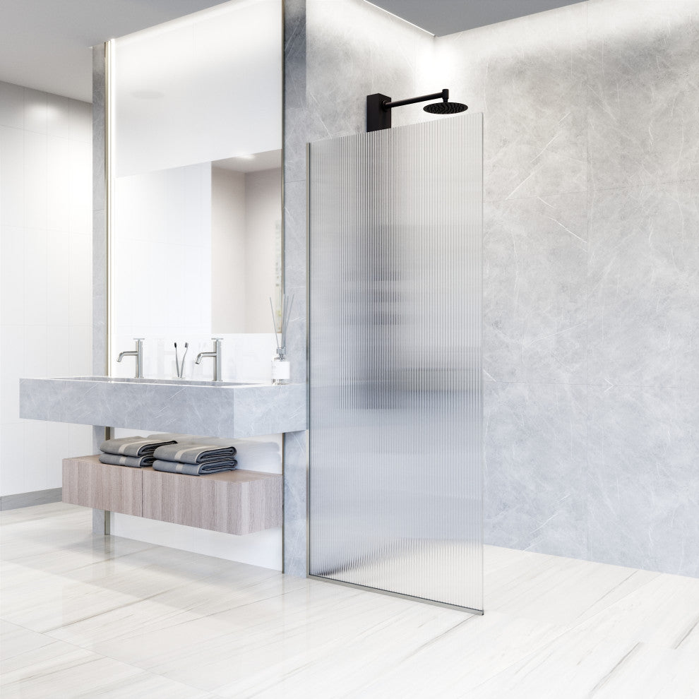VIGO Zenith Frameless Fixed, Stainless Steel, Shower Screen, 34" W X 74" H, Fluted Glass