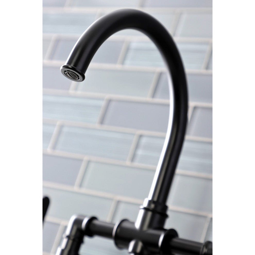 KS2330KL Industrial Style Bridge Kitchen Faucet With Brass Sprayer, Matte Black