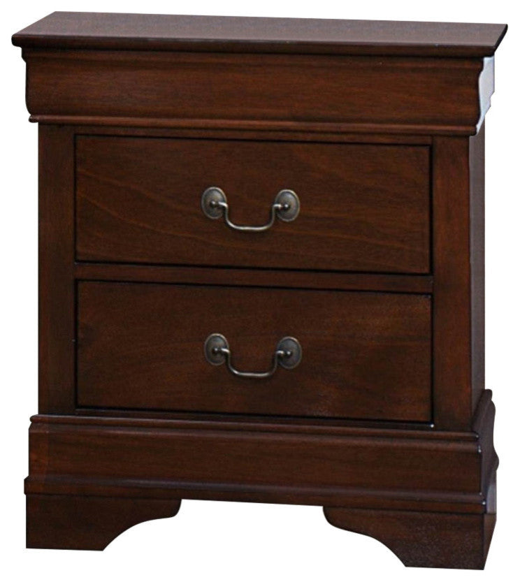 Benzara BM174482 Wooden Night Stand With Curvy Handle Drawer Cherry Brown