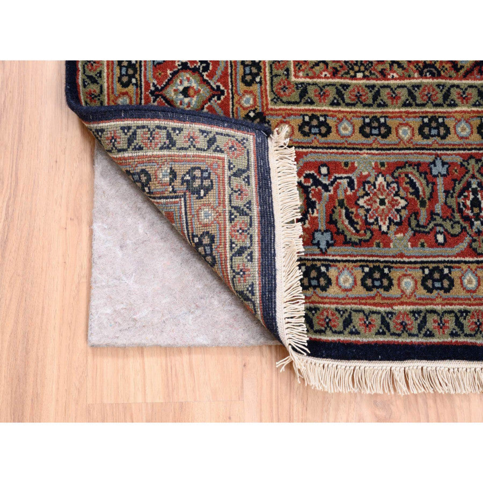 Midnight Blue All Over Herat Design Hand Knotted Hand Spun Wool Rug, 5'1" x 7'1"