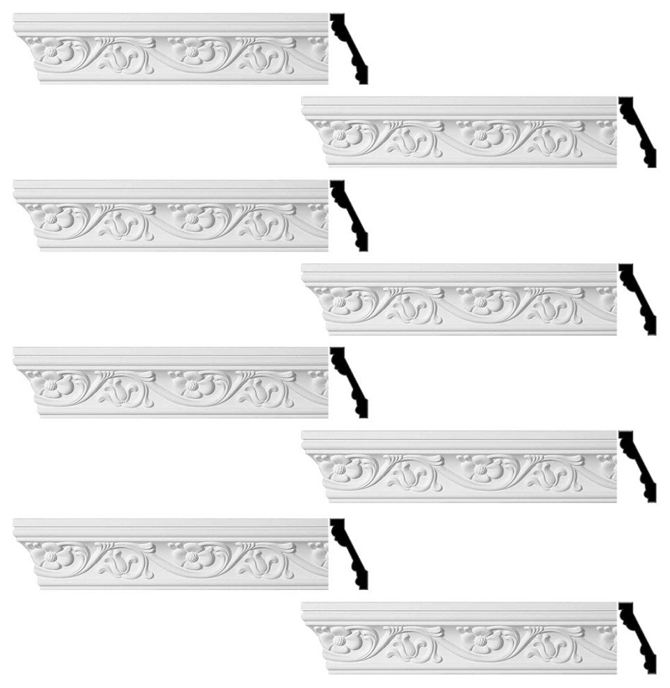 Ornate Cornice White Urethane Sainte Anne Design 8 Pieces Totaling 768" Length