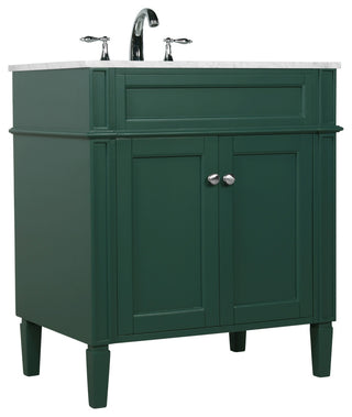 Home Living Vanity with Carrara White Marble Countertop, Green, 30", Single Sink