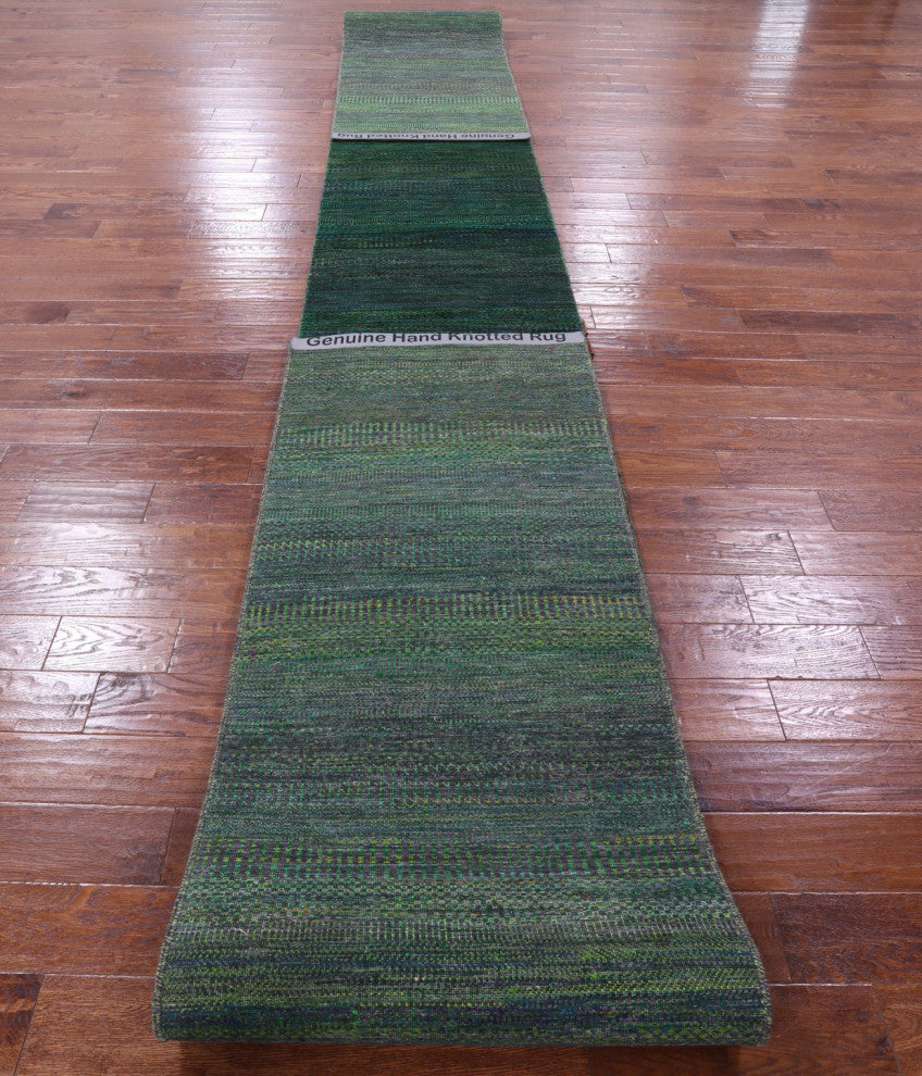 2' 6" X 25' 8" Runner Hand Knotted Super Savannah Gabbeh Wool and Silk Rug Q8616