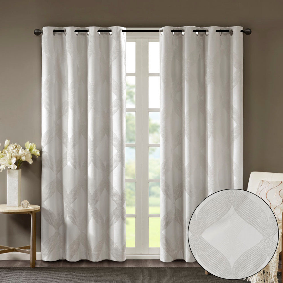 SunSmart Bentley Ogee Total Blackout Window Curtain Panel, White, White, 95"