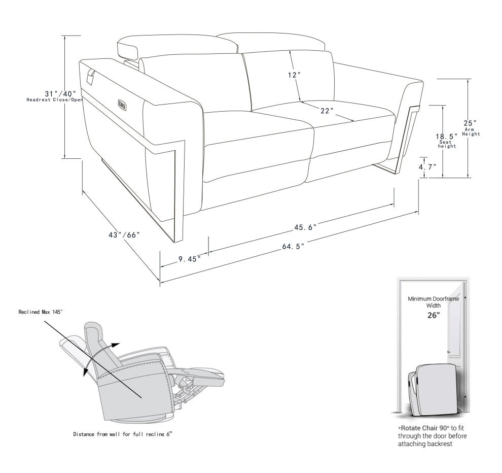 Prato Genuine Italian Leather Modern Sofa and Loveseat, Dark Gray