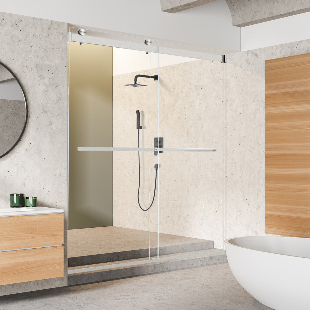 Marcelo By Pass Frameless Shower Door, Clear Glass, Brushed Nickel, 60"wx76"h