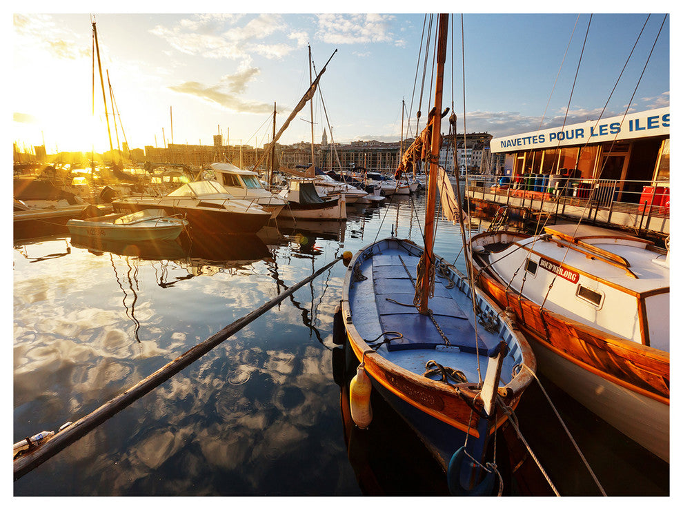 Yachts at Sea Port of Marseille, Boat Canvas Art Print, 40"x30"