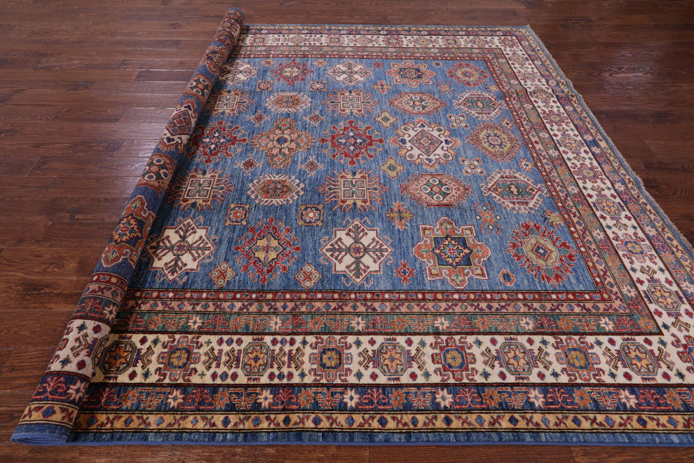 8' 3" X 9' 10" Handmade Geometric Super Kazak Wool Rug Q10609