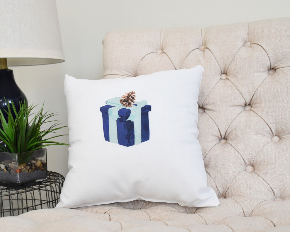 Gift Wrapped 26" Navy Blue Holiday Print Decorative Throw Pillow