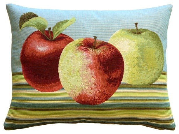 Pillow Decor - Fresh Apples on Blue Rectangular Throw Pillow