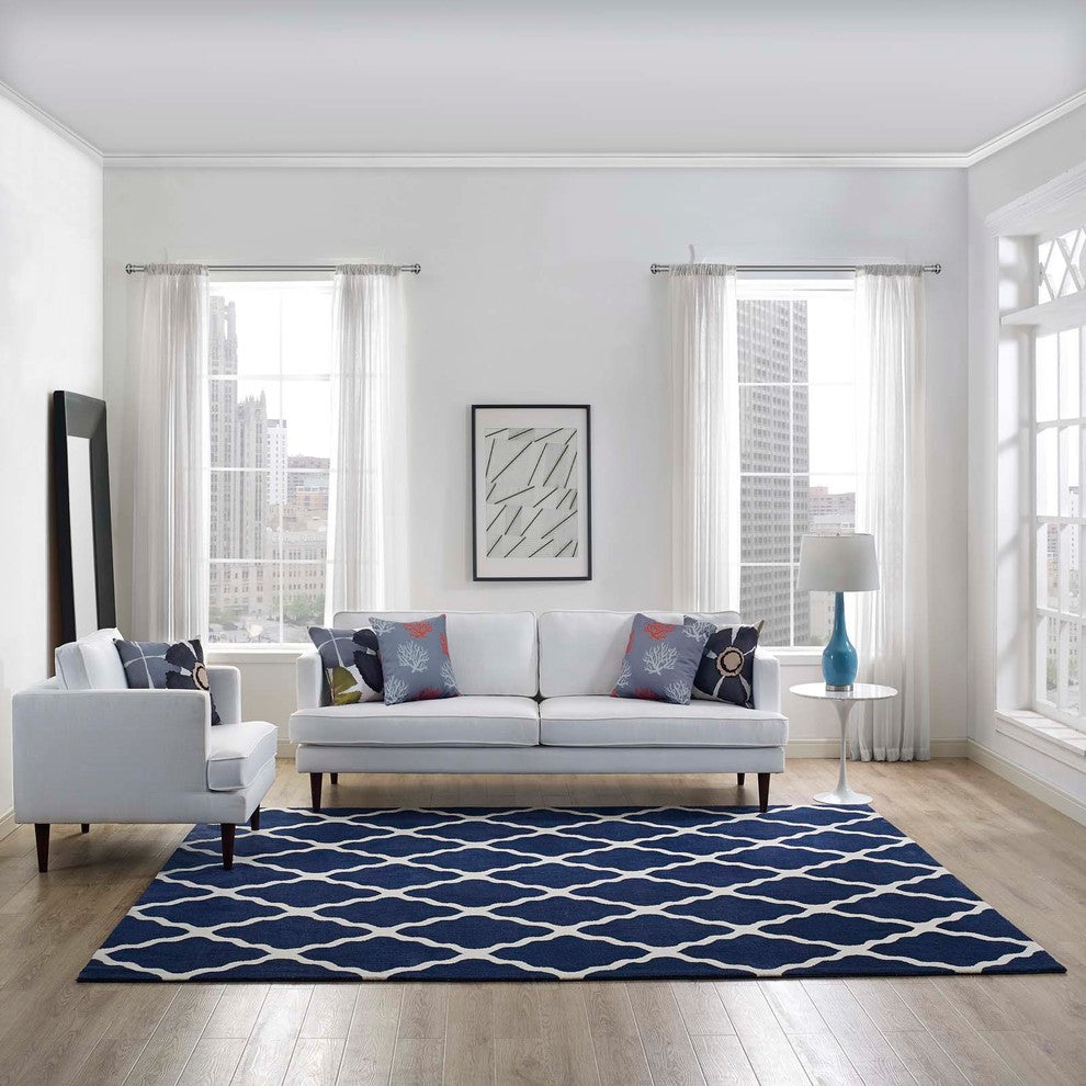 Modway Marja Moroccan Trellis 8'x10' Area Rug, Navy and Ivory