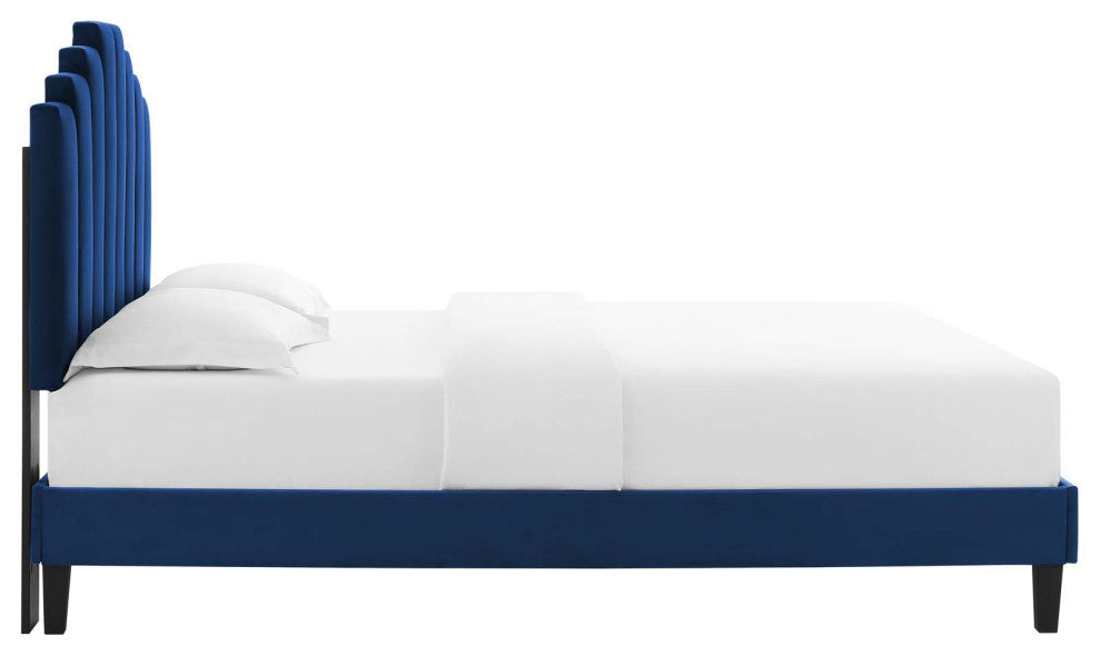 Elise Full Performance Velvet Platform Bed MOD-6877-NAV