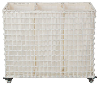 Laundry Sorter and Hamper 3, Sections on Wheels, White