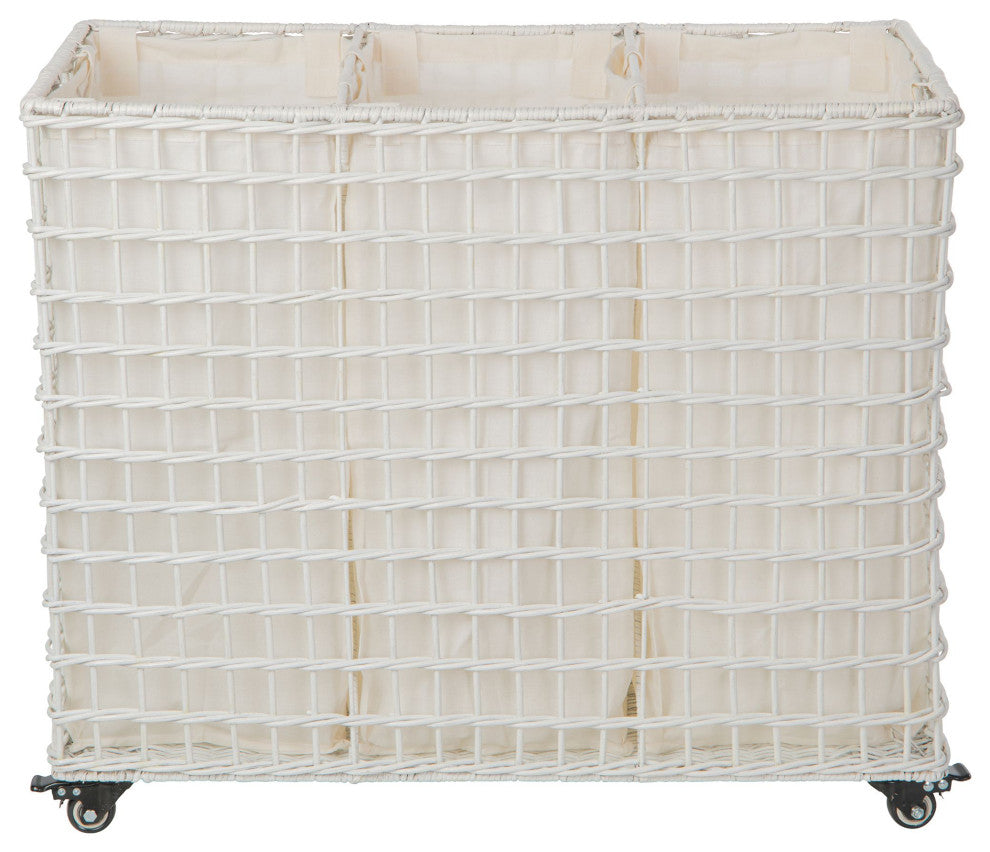 Laundry Sorter and Hamper 3, Sections on Wheels, White