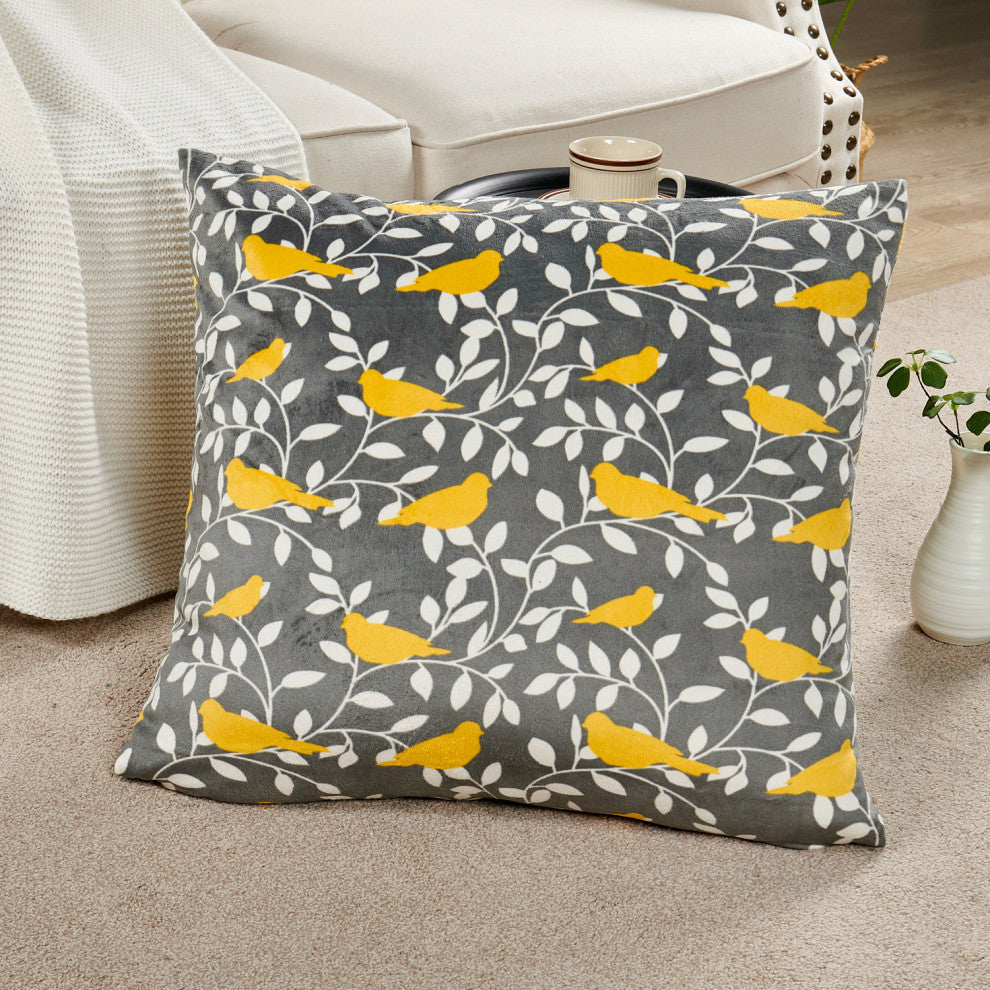 Canary Pillow Cover 2 Piece Set,Gray/Lemon, 26" X 26"