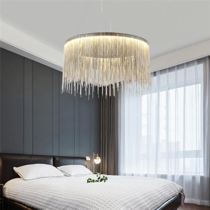 Cadena Stainless Steel Chain Tassel Chandelier, Diameter 24"