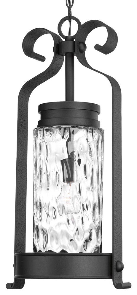 Hermosa 1-Light Outdoor Hanging Lantern Black Clear Water Glass