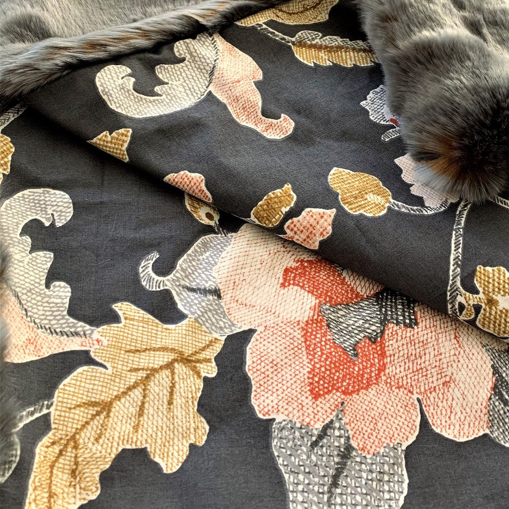 Plutus Two Tone Gray/Amber Handmade Luxury Throw with Floral Backing