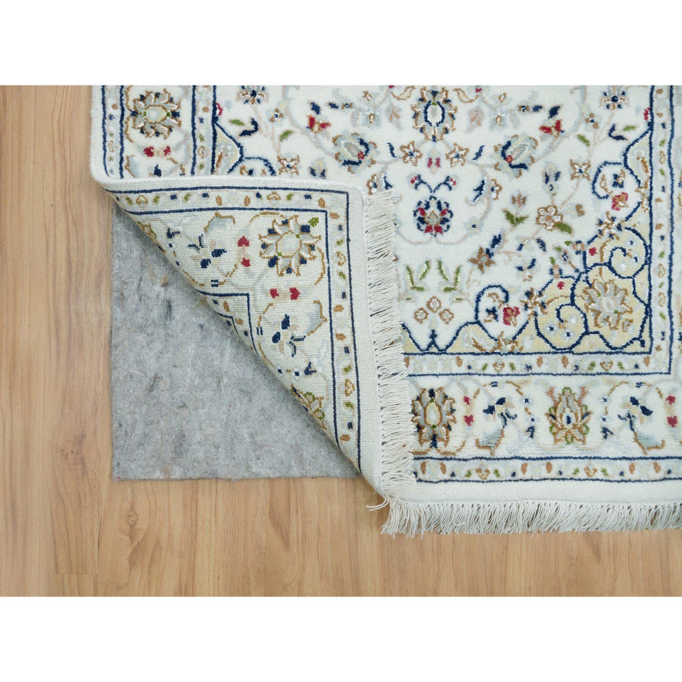 White 250 KPSI Pure Wool Hand Knotted Nain Design XL Runner Rug 2'8"x16'7"