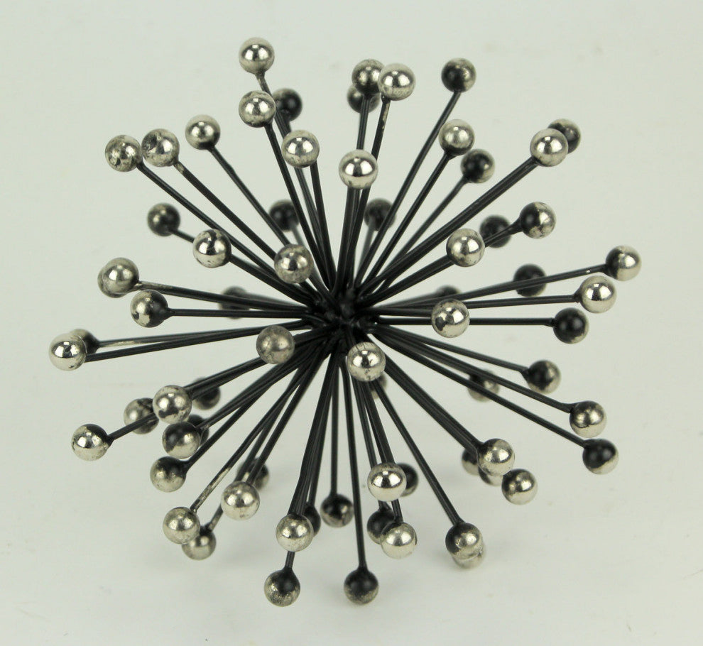 Black and Silver Metal Bursting Star Spiked Decorative Table Orbs Set of 3