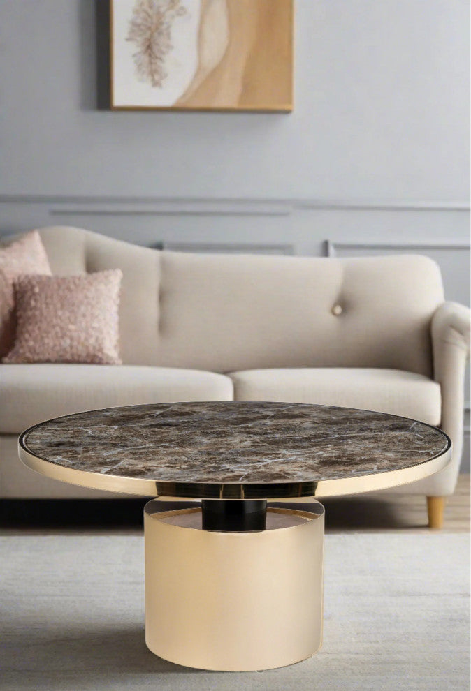 Taylor Round Pedestal Coffee Table, Brown and Gold