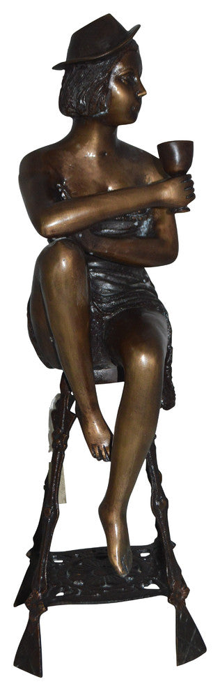 Lady W Champagne Glass Bronze Statue - Size: 8"L x 6"W x 22"H.