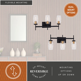 Warren 3 Light Vanity Light Matte Black and Brushed Brass