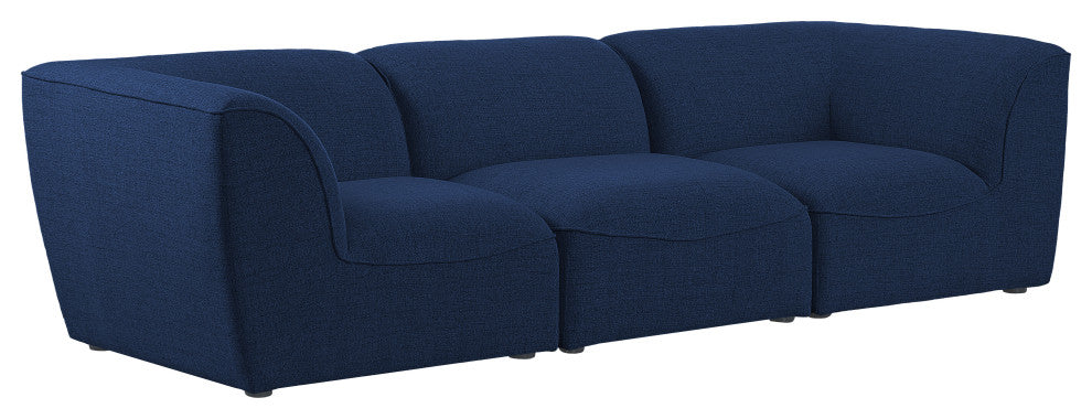 Miramar Linen Textured Fabric Upholstered 3-Piece Modular Sofa, Navy