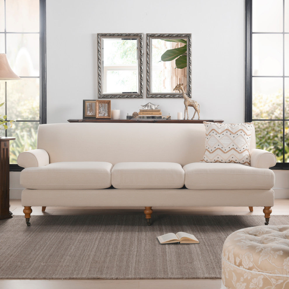 Alana Lawson 88" 3-Cushion Tight Back Sofa, Sky Neutral Beige Polyester