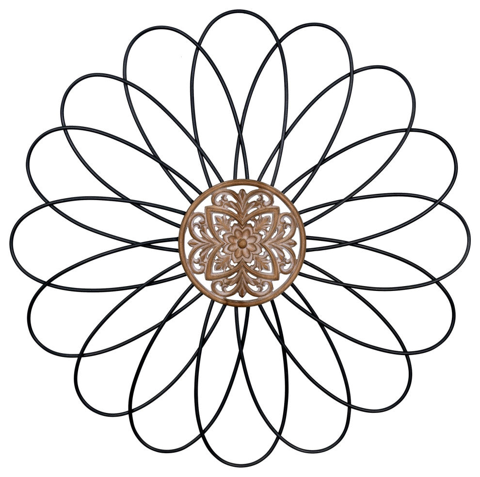 Carved Wood and Metal Flower Wall Decor