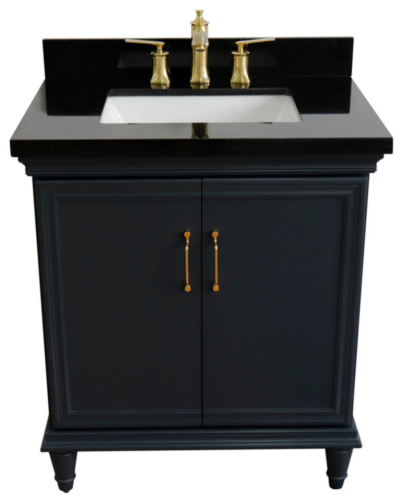 31" Single Vanity, Dark Gray Finish With Black Galaxy And Rectangle Sink
