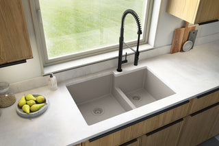 Karran 32" Undermount Double Bowl 60/40 Quartz Kitchen Sink Kit, Concrete