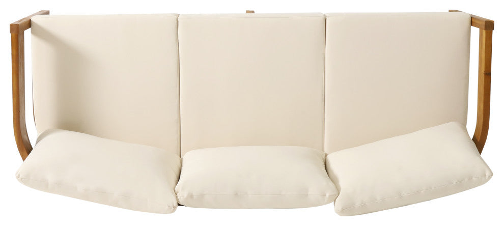 Brooklyn Outdoor Acacia Wood 3 Seater Sofa with Cushions, Teak and Beige