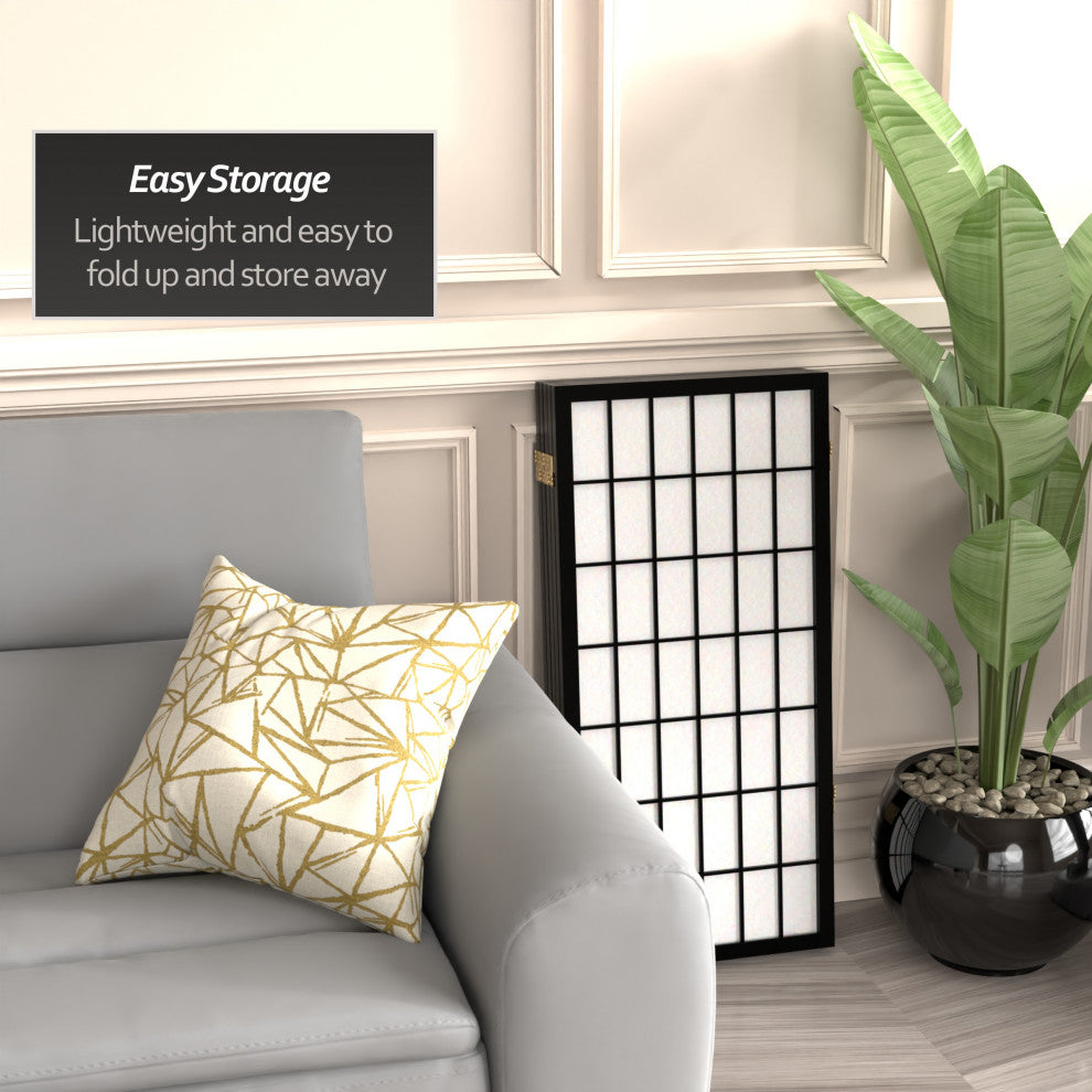 3' Tall Window Pane Shoji Screen, Black, 5 Panels