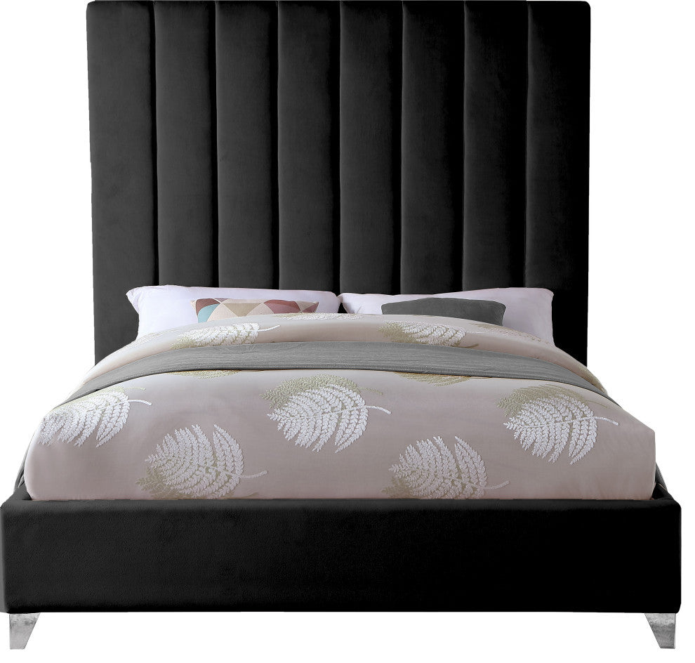 Via Velvet Upholstered Bed, Black, Full