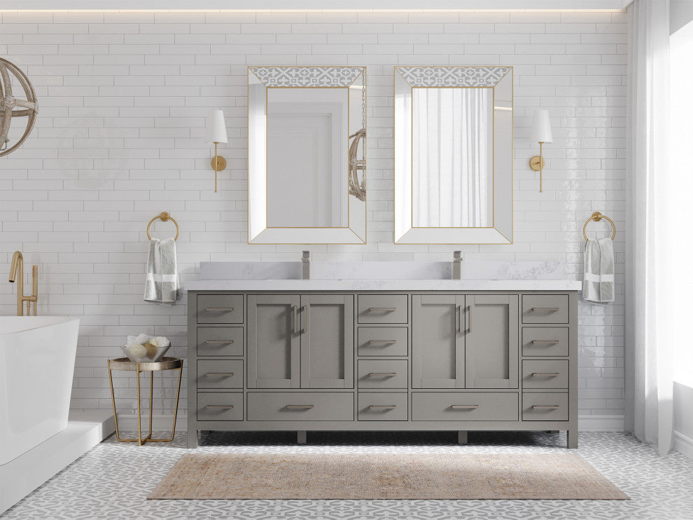 Malibu 84 Double Sink Bath Vanity in Elephant Skin Gray 2" Calacatta Nuvo