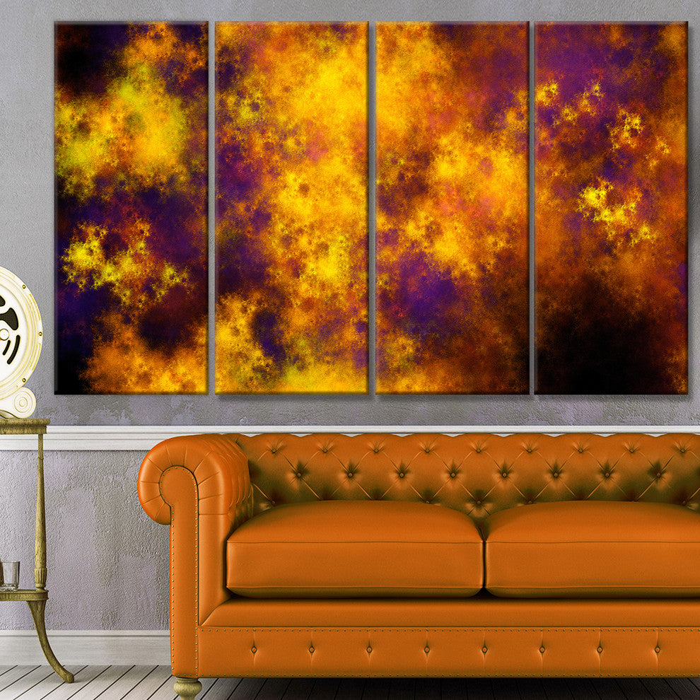 Cloudy Orange Starry Fractal Sky, Abstract Canvas Art Print, 48"x28", 4 Panels