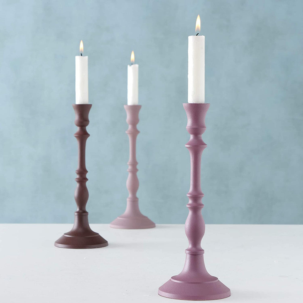 3 Piece Pink Taper Candle Holder Set, 10.25 Inches