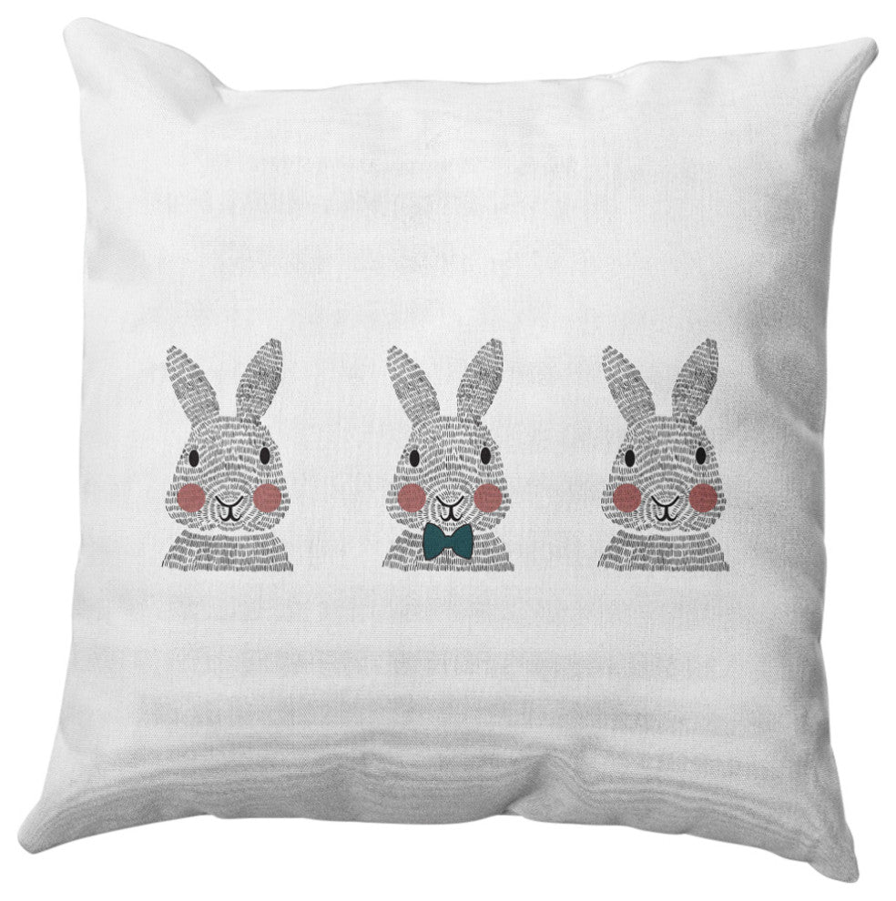 Bunny Triplets Easter Decorative Throw Pillow, Ocean Abyss Green, 26x26"
