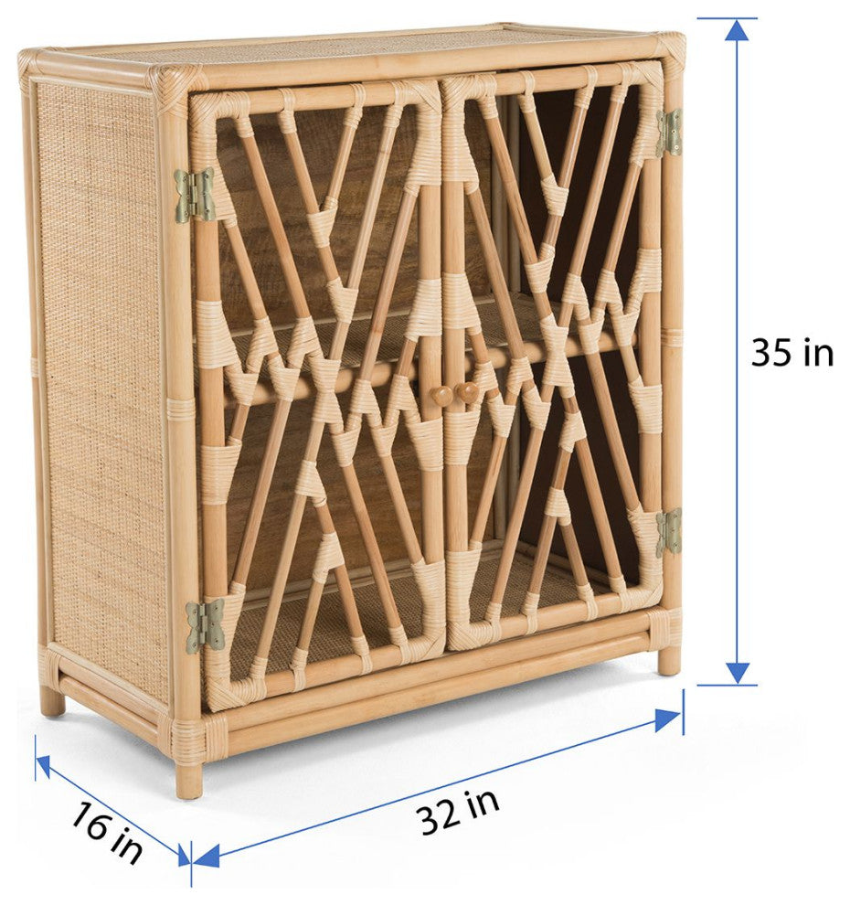 Rattan Chippendale Storage Cabinet With 2 Doors, Natural