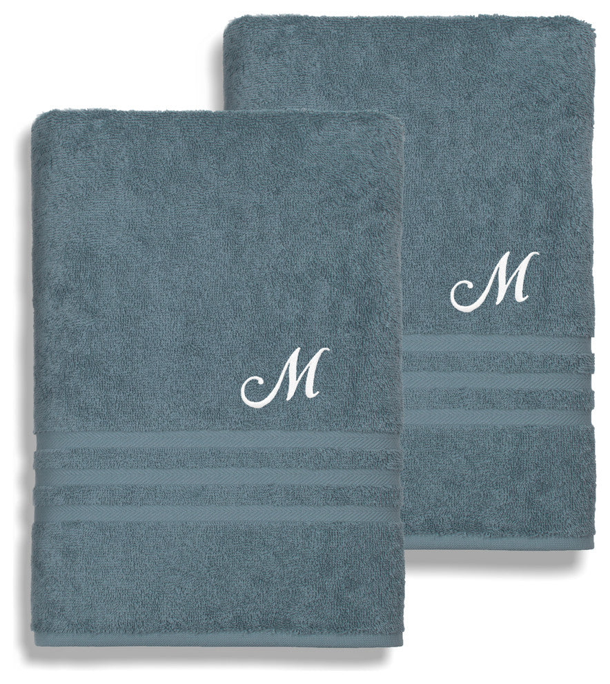 Denzi Bath Towels With Monogrammed Letter, Set of 2, M