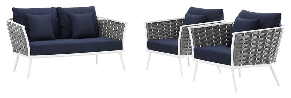 White Navy Stance 3 Piece Outdoor Patio Aluminum Sectional Sofa Set