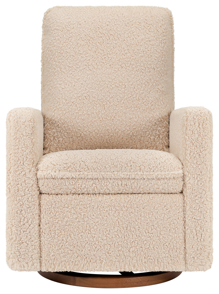 Cali Pillowback Swivel Glider, Boucle, Chai Shearling With Dark Wood Base
