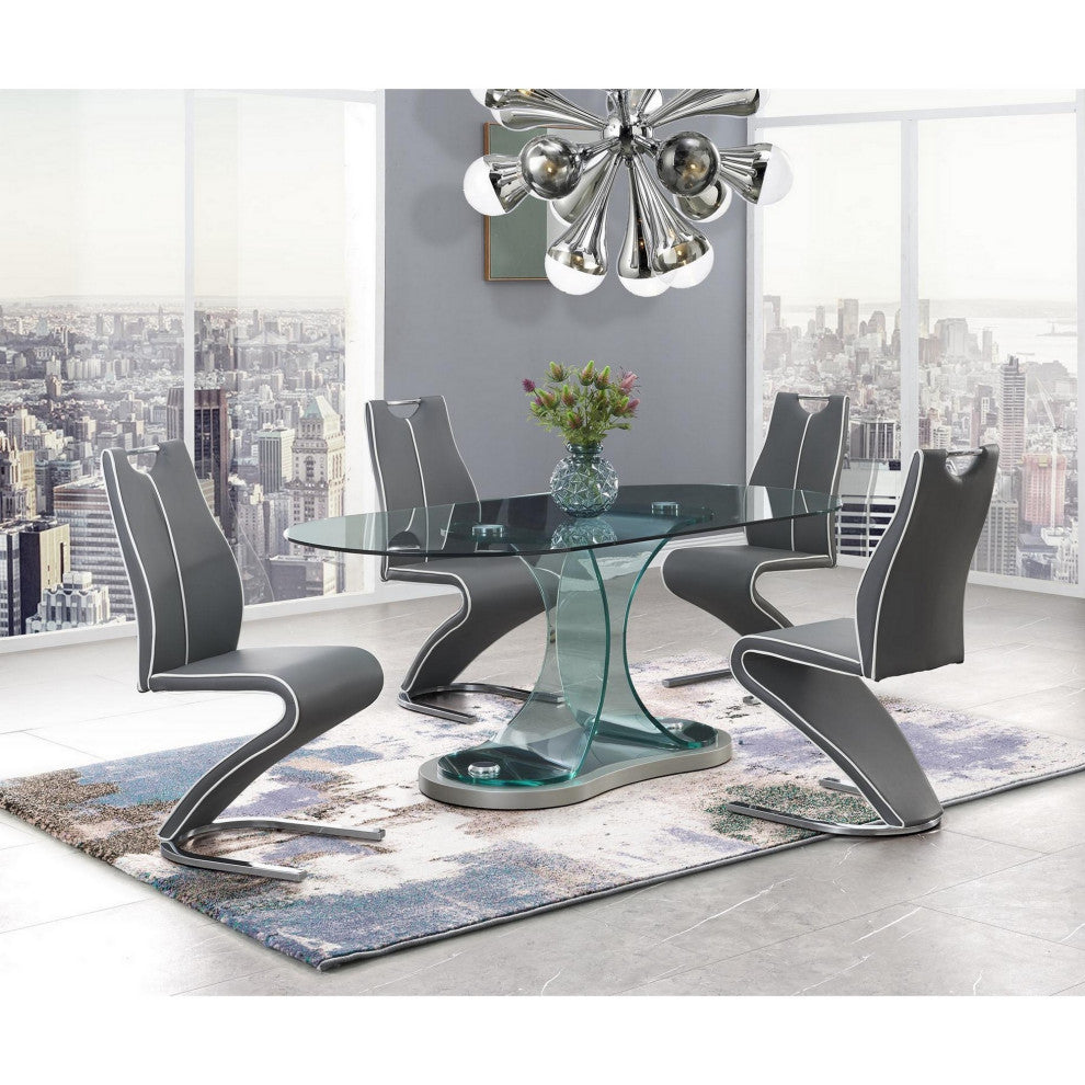 Set of 2 Gray and White Z Style Dining Chairs, Metalic Base and Seat Back Handle
