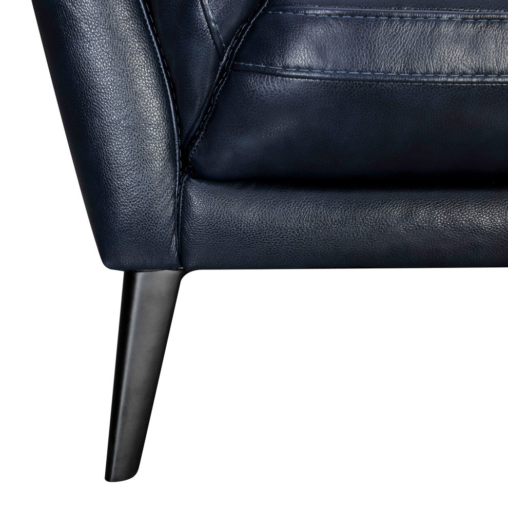 Franz 87" Modern Genuine Leather Sofa, Blue Midnight
