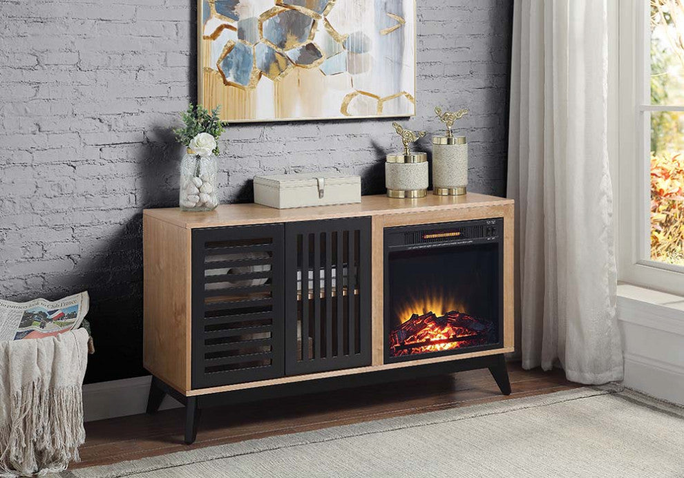 Acme Gamaliel Cabinet With Left Side Fireplace Oak and Espresso Finish