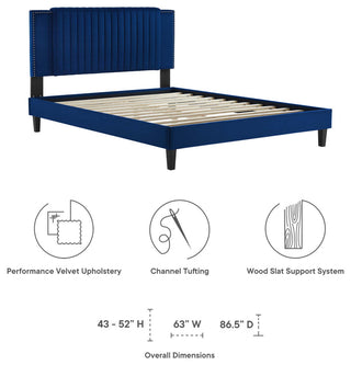 Zahra Channel Tufted Performance Velvet Twin Platform Bed, Navy