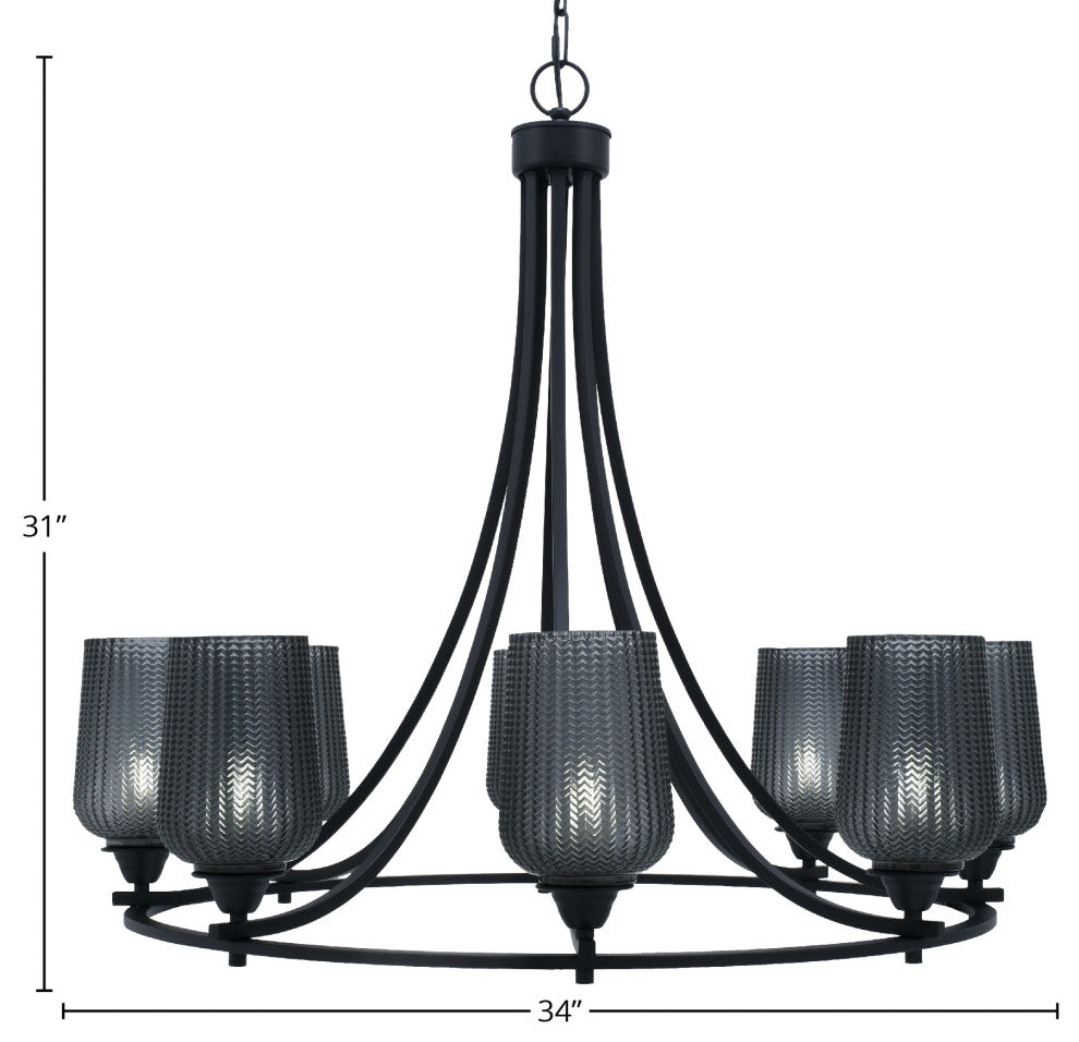 Paramount Uplight 8-Light Chandelier, Matte Black, 5" Smoke Textured Glass