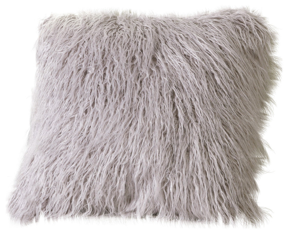Faux Mongolian Lamb Fur Pillow Cover, Gray